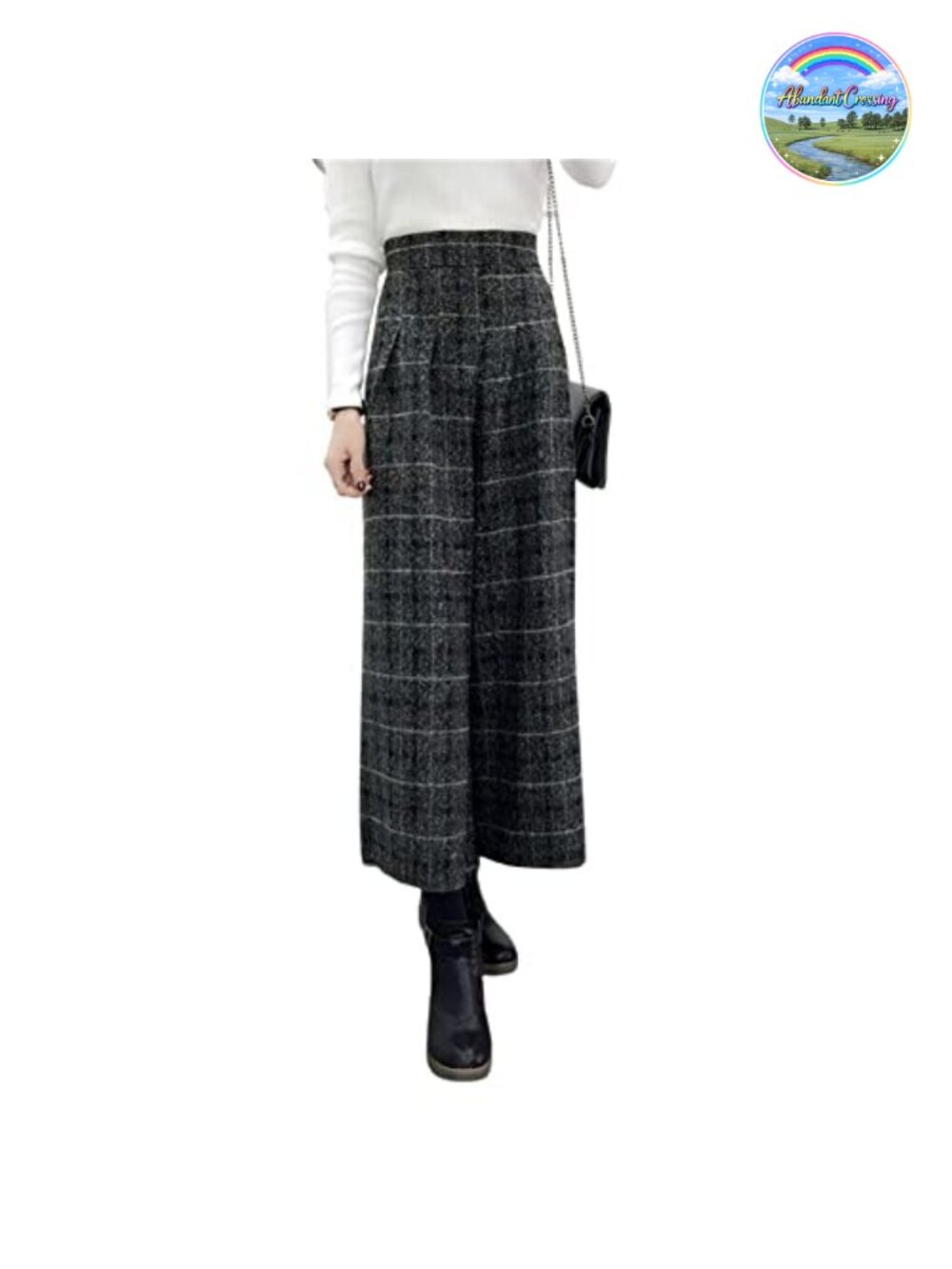 High Waist Wide Leg Wool Blend Palazzo Capri Pants with Pockets